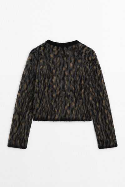 LOOSH Women's Anthracite Crew Neck Patterned Cardigan