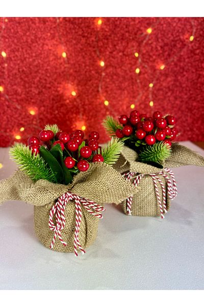 Mithbox Set of 2 New Year's Artificial Flowers Kokina Jute Fabric Mini Potted Christmas Decoration