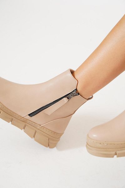 Moda Pie Mehtas Γυναικείες Ημερήσιες Μπότες - Διπλό φερμουάρ, Χρώμα Παξιμάδι, Δέρμα