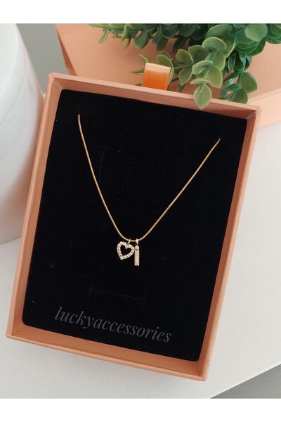 LUCKY ACCESSORIES Çelik Taşlı Harf Kalp Kolye, Suya Dayanıklı, Hediye Kutulu, Minimal, Kişiye Özel İ harfi