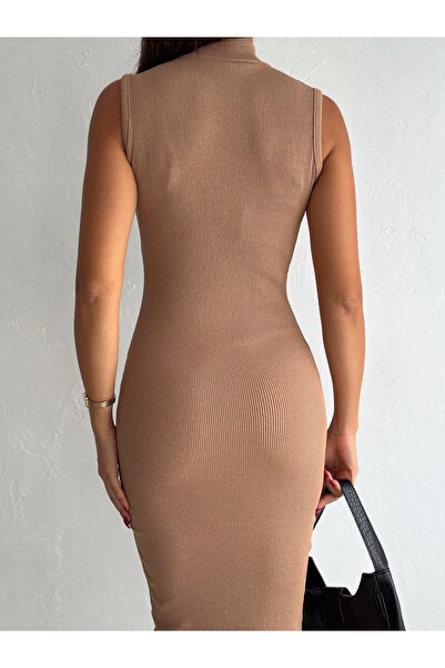 YUSUF CAN KARATAŞ KARATAŞ GİYİM Γυναικείο Vision Color Stand Γιακά Μηδενικό Μανίκι Πλεκτό Καμιζόλα Υφασμάτινο Μολύβι Μακρύ Φόρεμα Μήκος 135 cm