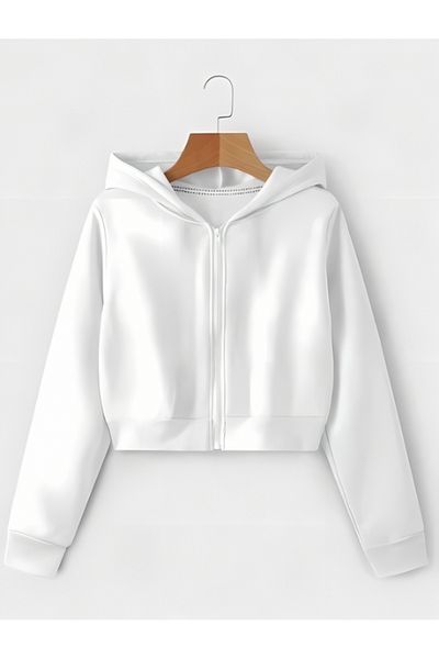 AFROGİYİM Women's Solid Color Oversize Zippered Crop Cardigan