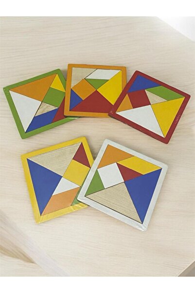 Luzay Ahşap Büyük Boy Tangram 7 Parça Eğitici Renkli Akıl Zeka Mantık Ve Stra...