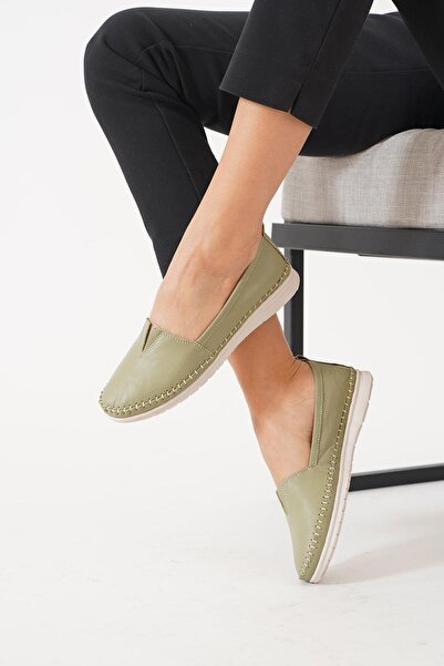 Moda Pie Pantofi de damă Kaner V Mouth din piele naturală verzi