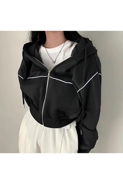 Gofeel Y2K 3 Yarn Crop Zipper Hoodie Jacket