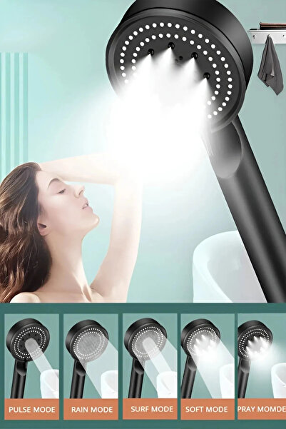 CocoVia Yüksek Basınçlı 5 Fonksiyonlu El Tipi Duş Başlığı ( 1.Kalite Kireç Ön...