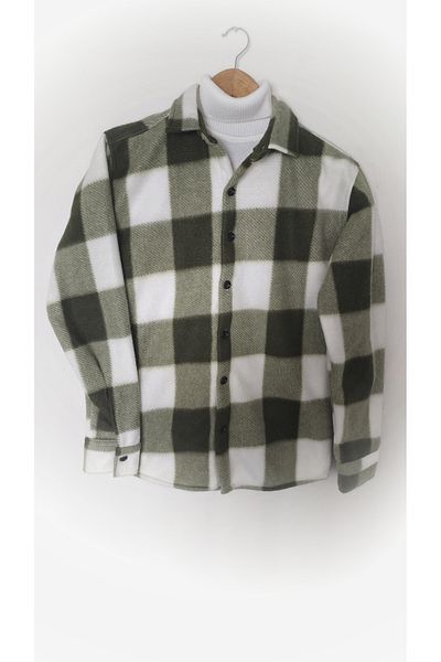 A&O Style Ανδρικό πουκάμισο Χακί Oversize καρό χοντρό χειμωνιάτικο φλις