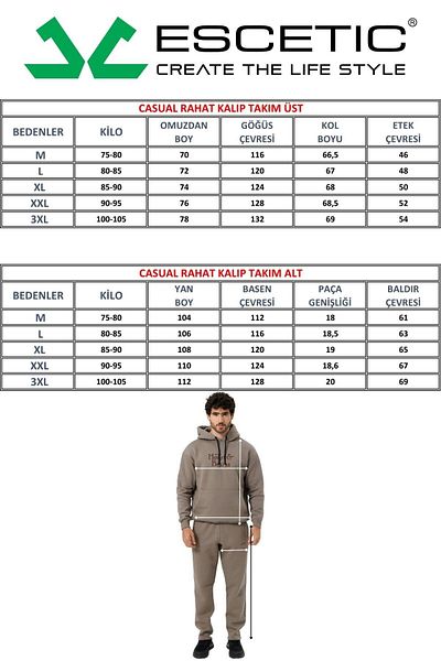 Escetic Water Green Fleece Comfortable Fit Thick Winter Men's Tracksuit Set A3138
