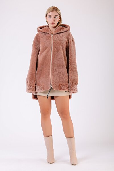 Leather Club Krem Çift Taraflı Kürk Kaban