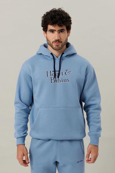 Escetic Light Blue Fleece Comfortable Fit Thick Winter Men's Tracksuit Set A3138