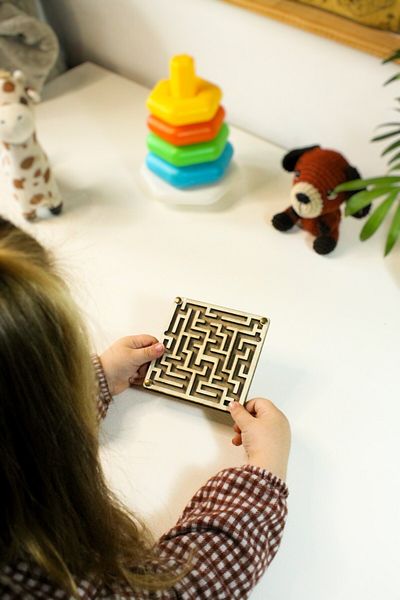 Store Wooden Maze Game - Montessori Educational Natural Wooden Toy - Brain Teaser and Balance Game - No: 2