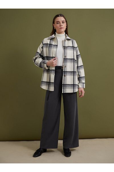 Benin Oversize Patterned Jacket - Gray Plaid -