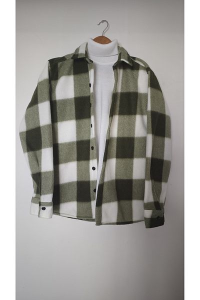 A&O Style Ανδρικό πουκάμισο Χακί Oversize καρό χοντρό χειμωνιάτικο φλις