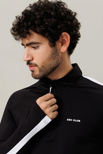Escetic Black Slimfit Men's Tracksuit Set - 2 Pockets, Stand Collar, 4 Seasons, Micro Raster Diving Fabric A31