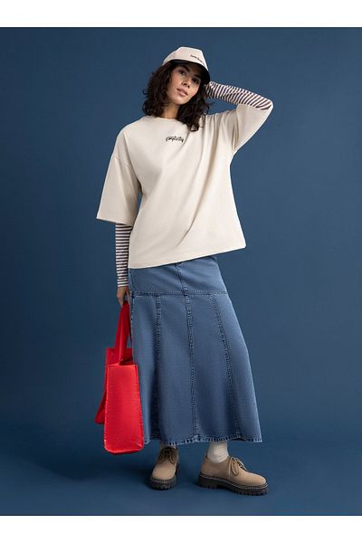 Benin Tricou de damă cu imprimeu supradimensionat - Ecru - Benin