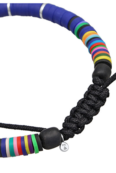 KUZZOI Pánský textilní náramek Heishi Beads ze sterlingového stříbra 925