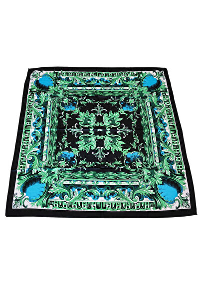 TikiTonki وشاح ساتان أخضر بنقشة زهور - 90x90