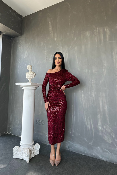 Genel Markalar Tek omuz Pullu Payet Elbise
