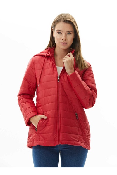 Selen Kırmızı Kadın Dik Standart Kapitone Mont 24KSL6132 Beden: 44