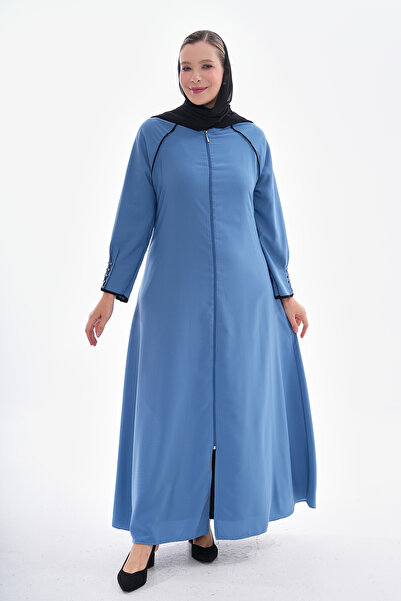 GigiTex Medina Blue Silk Daily Ferace - Με λεπτομέρειες από μαργαριτάρια στους μανίκια και στο περιβάλλον