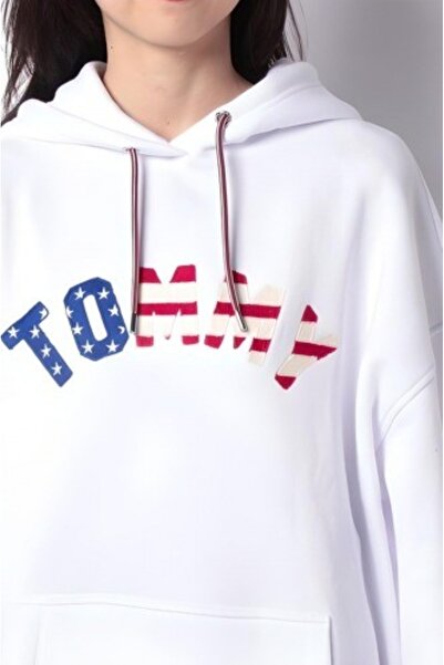 Tommy Hilfiger Oversize nakışlı kabartma Yıldızlar ve Çizgiler Logolu Kapşonlu sweatshirt