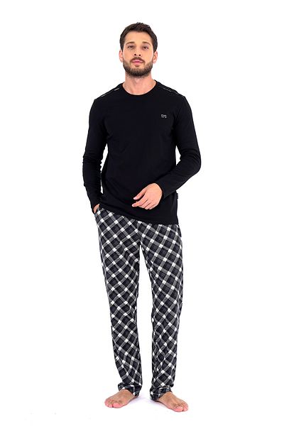 Damat Groom Plaid Patterned Black Pajamas
