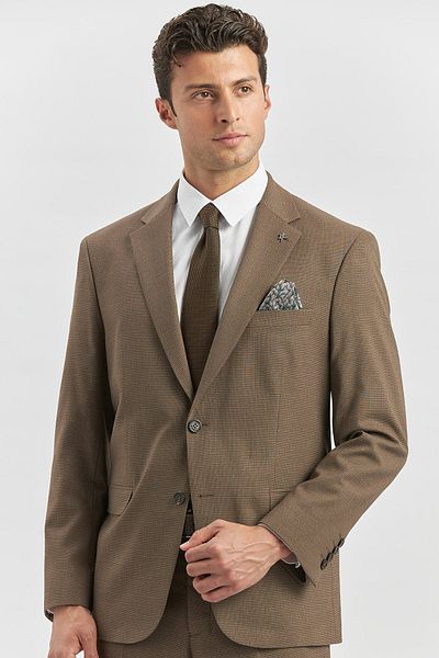 İmza Dark Brown Self Mono Collar 2 Button 4 Drop Comfort Fit Classic Suit 1001240182