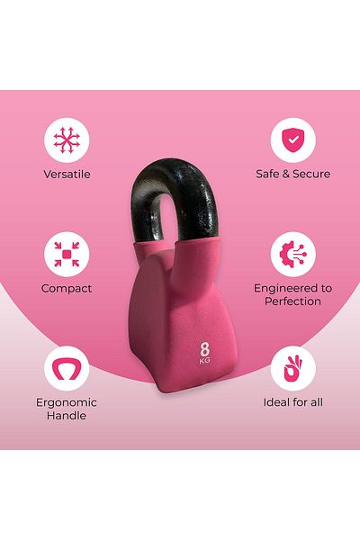 Nivia Ab. Kettlebell 8Kg (17.6LB) | Pink, Iron with Rubber Coat | Fitness Weights
