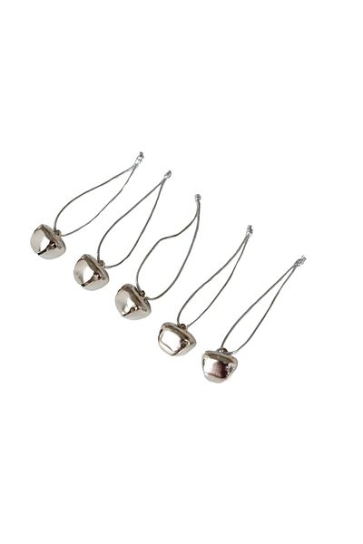 Beige & Stone New Year's Silver Chime Set of 5 Tree Ornaments