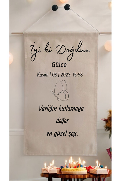 Puppetzzz Doğum Günü Flaması Baskılı Arka Fon Afiş Kişiye Özel Isimli 70x45