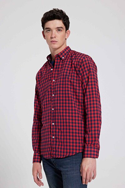 D'S Damat Slim Fit Red Checked Plaid Shirt