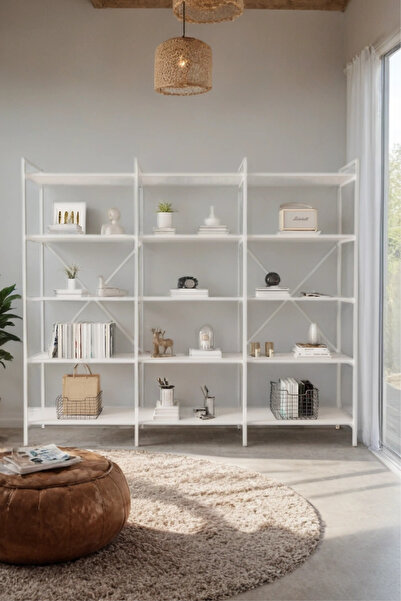 Mobitopya Nilamu Beyaz 200 Cm Kitaplık | Metal Gövde, Açık Raflı Organizer Ve Düzenleyici