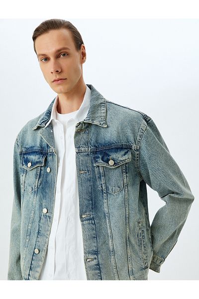 Koton Clamshell Pocket Detaillierte geknöpfte Jeansjacke aus Baumwolle