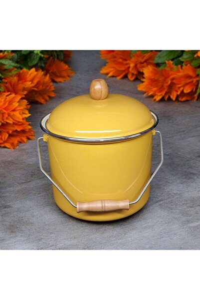 qussine Enamel Bakraç Yogurt Pot Legume Storage Pot 20cm 5Lt Yellow