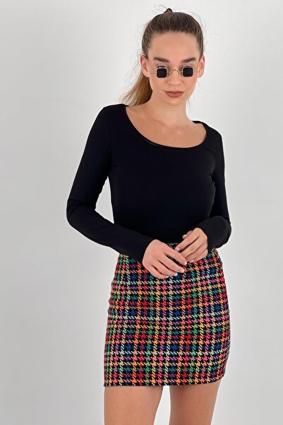 Miss Poem Women's High Waist Square Print Red Super Mini Skirt