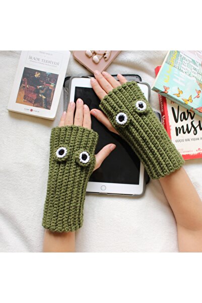 TRENDİN YOLU İki renkli kışlık parmaksız el yapımı eldiven