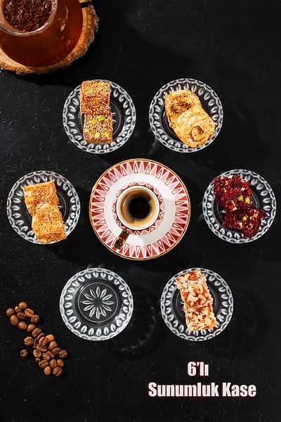 Porsima Elif 6-Piece Coffee Side Turkish Delight Bowl Presentation Glass Mini Catering Bowl Sugar Bowl Jam Sauce Bowl Set 70ml
