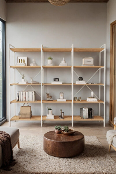 Mobitopya Nilamu Atlantik Çam 200 Cm Kitaplık | Metal Gövde, Açık Raflı Organizer Ve Düzenleyici