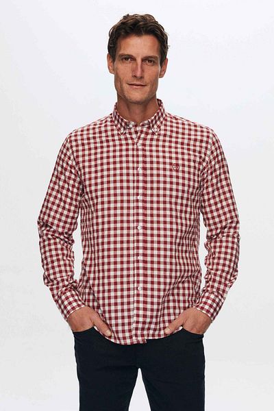 D'S Damat Slim Fit Claret Red καρό πουκάμισο