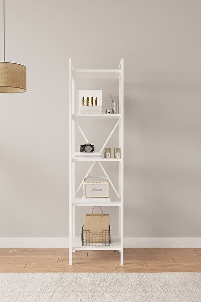Mobitopya Nilamu Beyaz 45 Cm Kitaplık, Metal Aksamlı, Organizer, Ofis, 45*170*34 Cm
