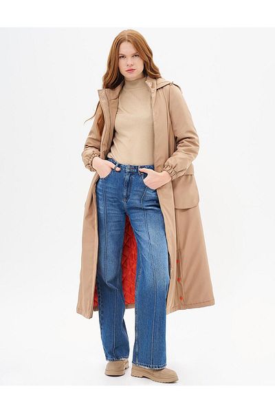Kayra Hooded Wide Pocket Wear Off Dark Beige
