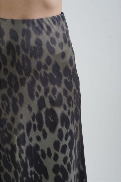 Zelish My Sister Fusta din satin cu model leopard kaki