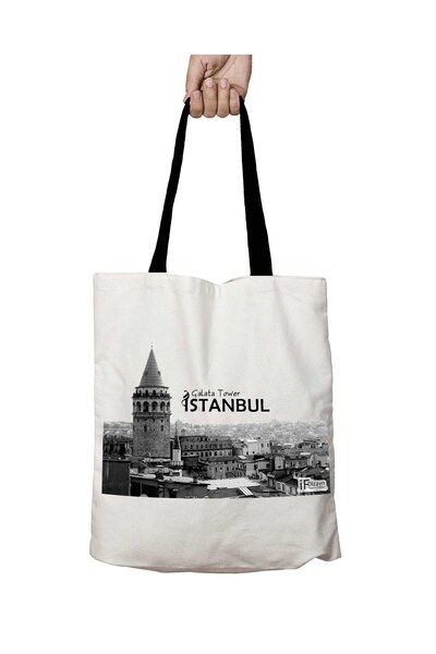 ART HEDİYE حقيبة كتف مدرسية قابلة للغسل من جالاتا تاورز اسطنبول بمقبض أسود