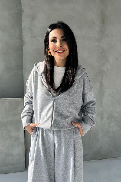 Seda Yalçın Atelier Gri Pianosa Bol Paça Eşofman Hırka Takım