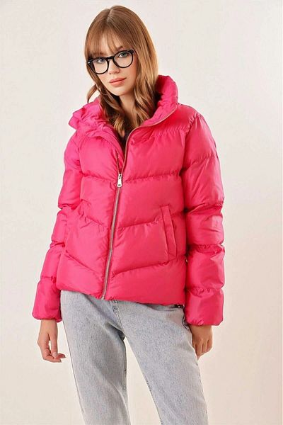hazelin Pink Women's down Jacket with Stand Collar and Drawstring Waist - Hzl25W-Bd 131791