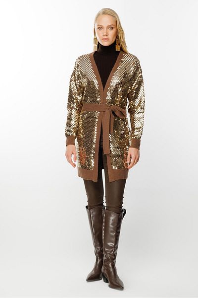 Ghisa Brown Sequined Cardigan