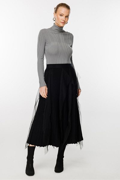 Ghisa Black Knitwear Skirt - Tulle Detailed