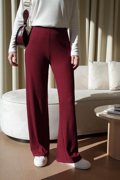 Tuba Butik Women's Burgundy Trousers with Wide Legs