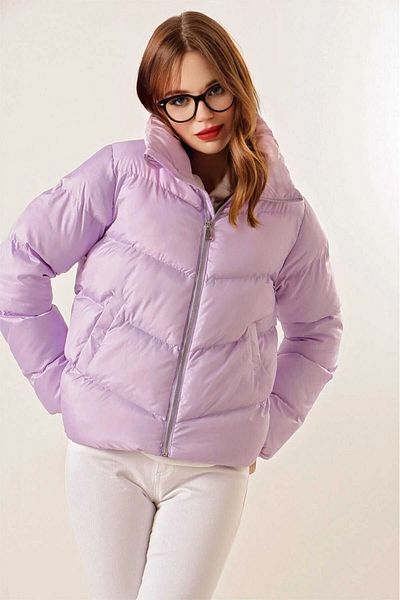hazelin Lilac Waist Drawstring Stand Collar Women's Puffer Coat - Hzl25W-Bd 131791