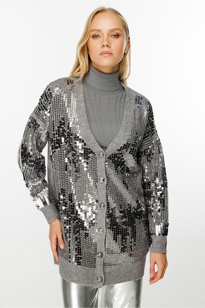 Ghisa Gray Sequined Cardigan